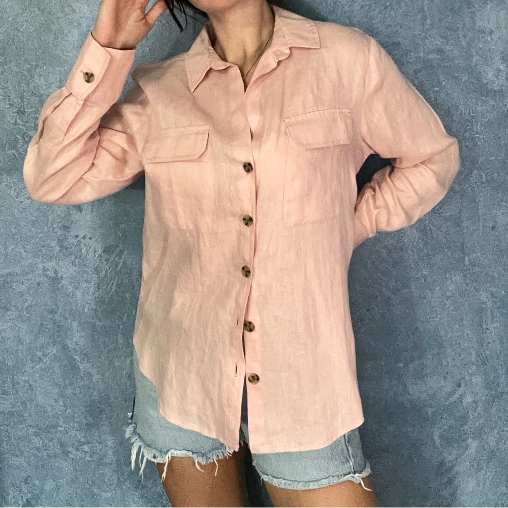 Velvet Heart Light Pink Linen Button-Down Shirt
